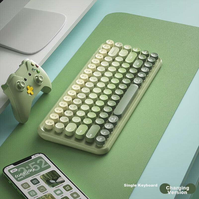 B.O.W Hangshi K608DL Tri-Mode Wired Bluetooth Wireless Charging Keyboard Quiet Ultra-Thin Office Home Mobile IPad Tablet Laptop Keyboard Matcha Green Gradient - Image 1