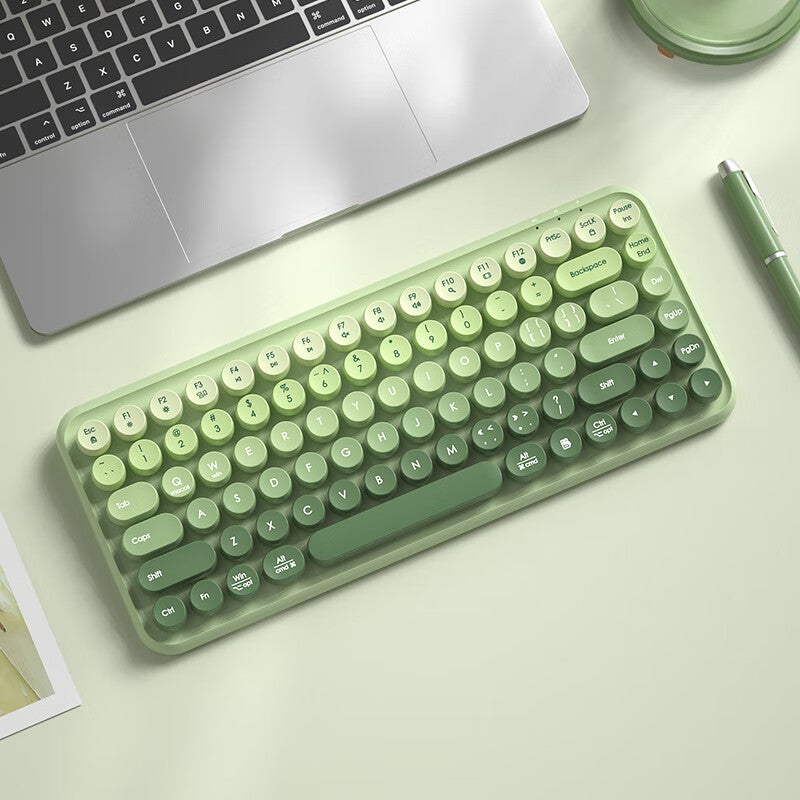 B.O.W Hangshi K608DL Tri-Mode Wired Bluetooth Wireless Charging Keyboard Quiet Ultra-Thin Office Home Mobile IPad Tablet Laptop Keyboard Matcha Green Gradient - Image 2