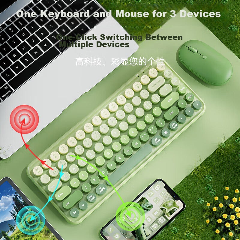 B.O.W Hangshi K608DL Tri-Mode Wired Bluetooth Wireless Charging Keyboard Quiet Ultra-Thin Office Home Mobile IPad Tablet Laptop Keyboard Matcha Green Gradient - Image 4