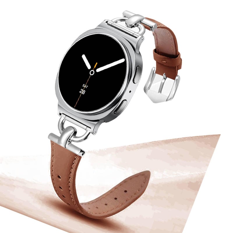 سوار ساعة ذكية سوار جلدي كلاسيكي متوافق باللون بني قابل للتعديل مع Samsung Galaxy Watch 8 بملاءمة قابلة للتعديل وحزام بديل للاستخدام اليومي للاستخدام المنزلي للسفر - Image 3
