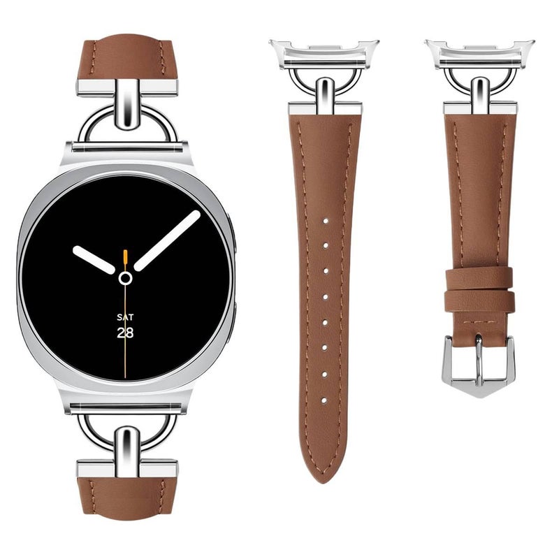سوار ساعة ذكية سوار جلدي كلاسيكي متوافق باللون بني قابل للتعديل مع Samsung Galaxy Watch 8 بملاءمة قابلة للتعديل وحزام بديل للاستخدام اليومي للاستخدام المنزلي للسفر - Image 1
