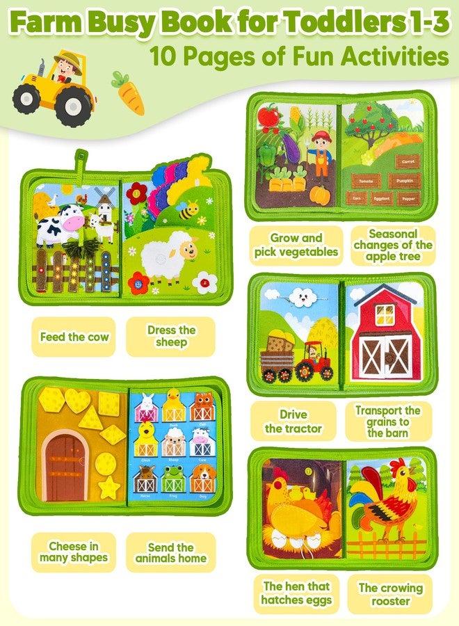 Gagule Busy Book for Toddlers 1-3, Montessori Toys for 1 2 Year Old Boy Girl Birthday Gifts, Busy Board Educational Learning Toys for 1+ Year Old, Toddler Airplane Travel Toy Farm Animals Activity Books - Image 2
