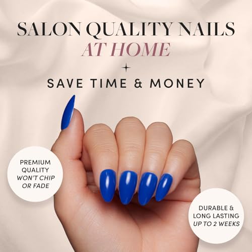 Glamnetic Press On Nails - Cobalt Blue | Opaque Bright Vibrant Blue Short Almond Fake Nails, Salon Quality | 15 Sizes - 30 Nail Kit - Image 2