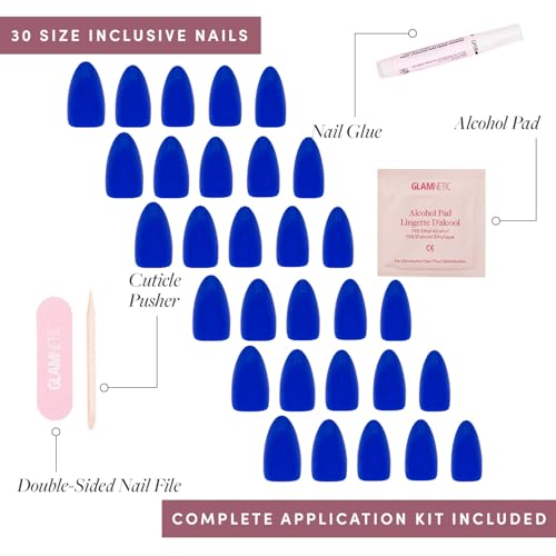 Glamnetic Press On Nails - Cobalt Blue | Opaque Bright Vibrant Blue Short Almond Fake Nails, Salon Quality | 15 Sizes - 30 Nail Kit - Image 4