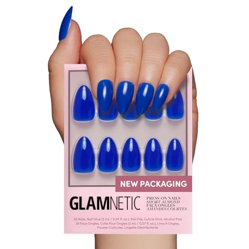 Glamnetic Press On Nails - Cobalt Blue | Opaque Bright Vibrant Blue Short Almond Fake Nails, Salon Quality | 15 Sizes - 30 Nail Kit - Image 1