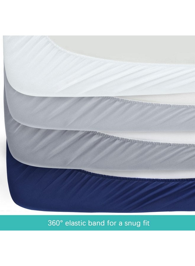 بيلوبان مجموعة من 4 ملاءات سرير ملائمة للأولاد والبنات - ملاءات أطفال من الألياف الدقيقة الناعمة والقابلة للتنفس باللون الرمادي والأزرق الداكن والأبيض - Image 4