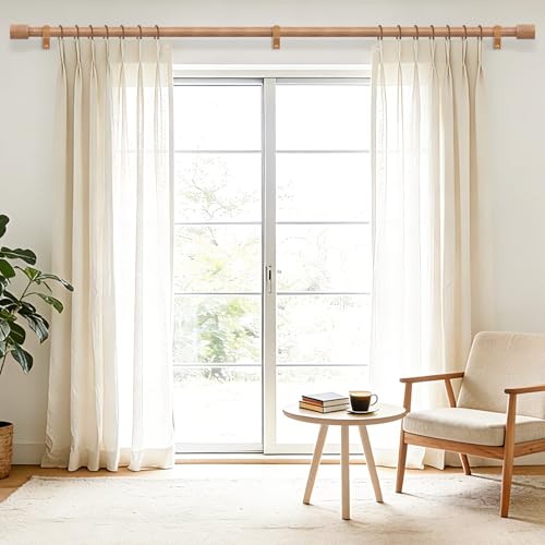 JRZOO Wood Curtain Rods 1 Decorative Adjustable Rustic Farmhouse Drapery Rod Heavy Duty Boho Curtain Pole for Windows 48 to 84 Inch with Imitation Wooden Grain Finials Light WoodUnique Design - Image 3