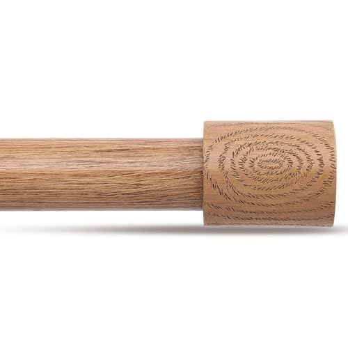 JRZOO Wood Curtain Rods 1 Decorative Adjustable Rustic Farmhouse Drapery Rod Heavy Duty Boho Curtain Pole for Windows 48 to 84 Inch with Imitation Wooden Grain Finials Light WoodUnique Design - Image 1