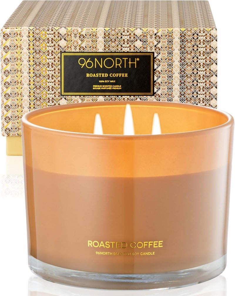 96NORTH Luxury Coffee Soy Candle | Large 3 Wick Jar Candle | Up to 40 Hours Burning Time | 100% Natural Soy Wax | Housewarming Gift for Men and Women - Image 1