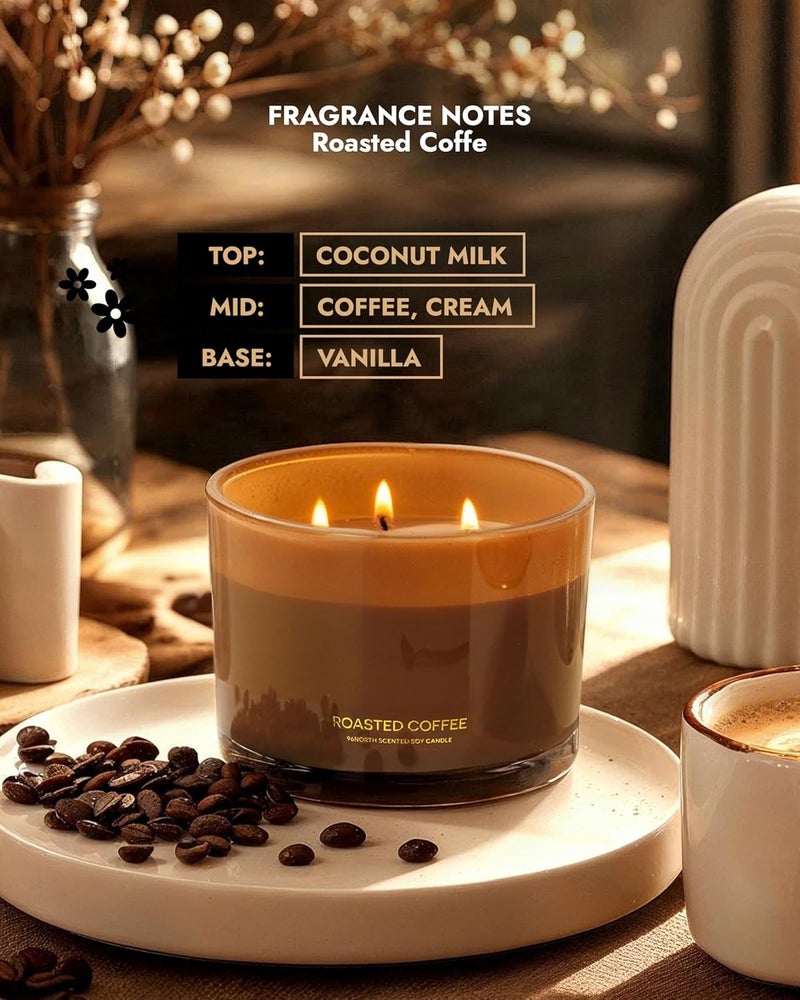 96NORTH Luxury Coffee Soy Candle | Large 3 Wick Jar Candle | Up to 40 Hours Burning Time | 100% Natural Soy Wax | Housewarming Gift for Men and Women - Image 4