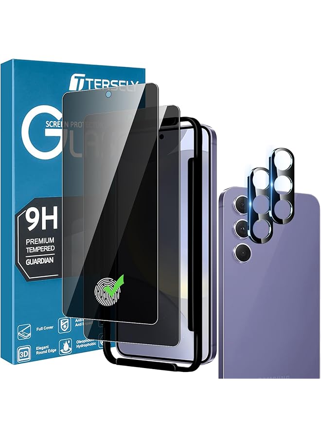 erorex 2 Plus 2 Pack 9H Tempered Glass Privacy Screen Protector For Samsung Galaxy S24 Plus 5G, With Installation Alignment Frame, Support Fingerprint Unlock, Anti Scratch, Anti Spy  - Image 1