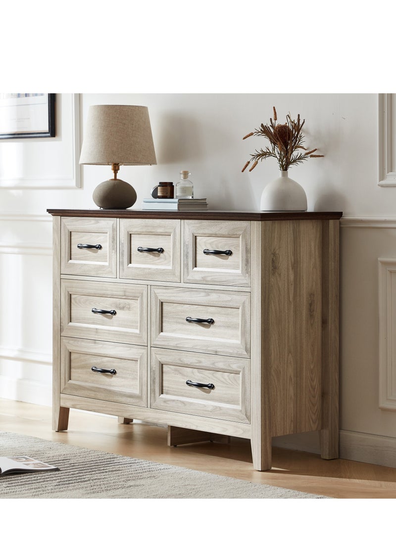 LINSY HOME LINSY HOME  -  Wood Dresser Closet With 7 Drawers , Dressers Organizer for Bed Room Living Room, Kids Room, Nursery, Hallway, Beige Color, size 120L*39.8W*86.7H cm  - Image 1