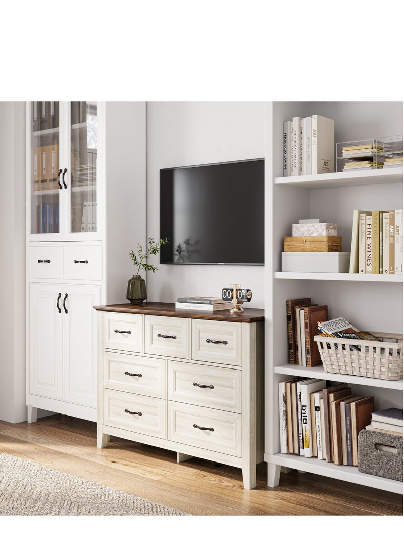 LINSY HOME - LINSY HOME  -  Wood Dresser Closet With 7 Drawers , Dressers Organizer for Bed Room Living Room, Kids Room, Nursery, Hallway, Beige Color, size 120L*39.8W*86.7H cm - Image 1