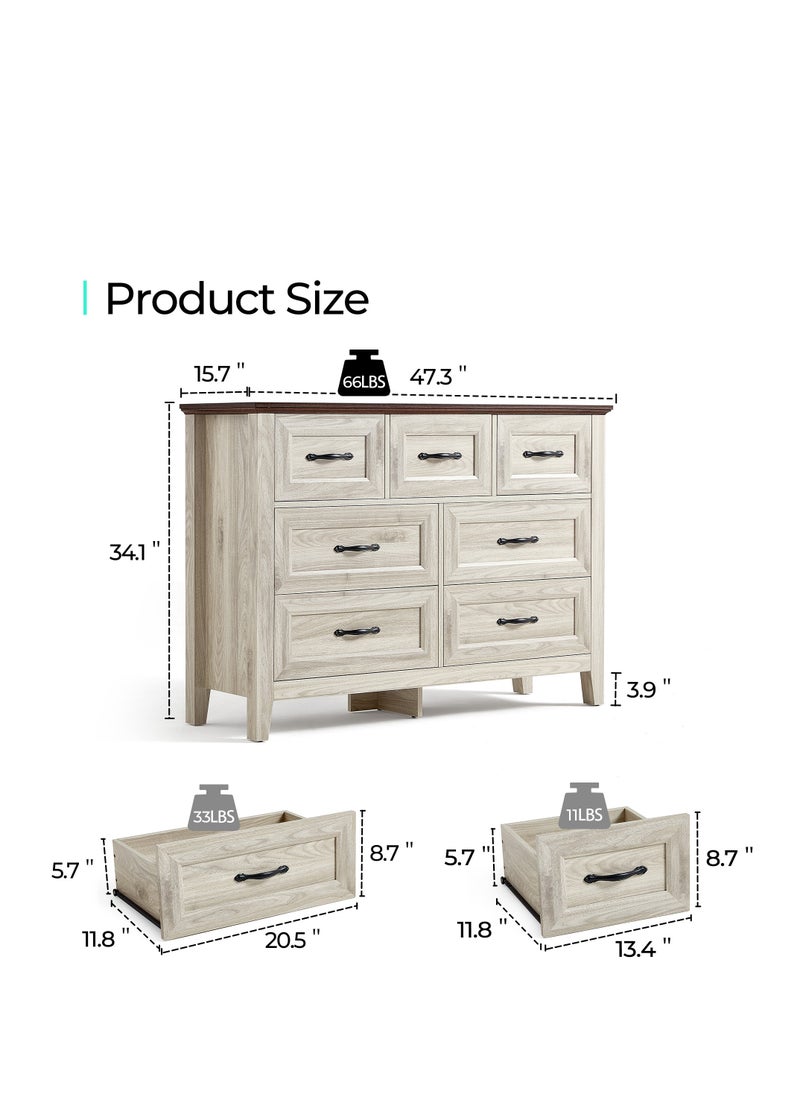 LINSY HOME - LINSY HOME  -  Wood Dresser Closet With 7 Drawers , Dressers Organizer for Bed Room Living Room, Kids Room, Nursery, Hallway, Beige Color, size 120L*39.8W*86.7H cm - Image 1