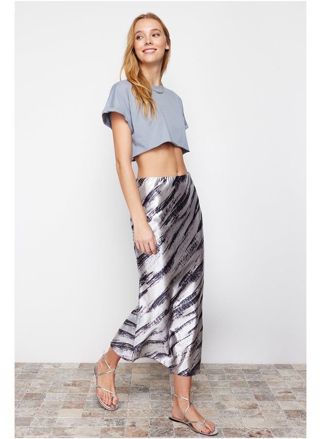 trendyol - Gray Patterned Satin Maxi Knitted Skirt TWOSS24ET00119 - Image 1