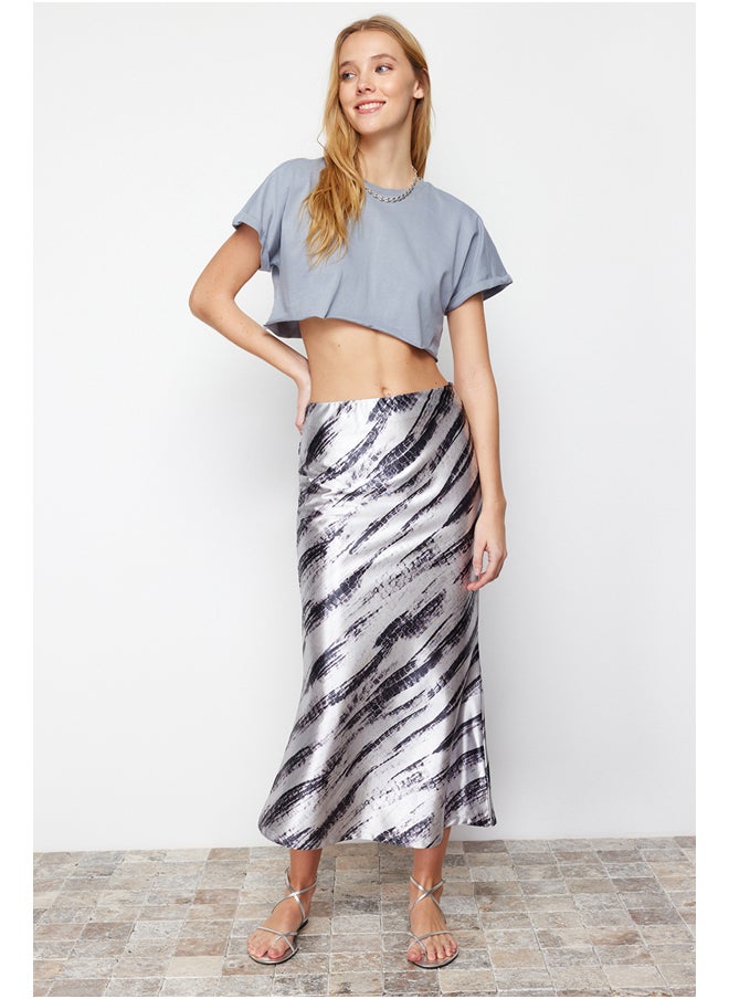 trendyol - Gray Patterned Satin Maxi Knitted Skirt TWOSS24ET00119 - Image 1