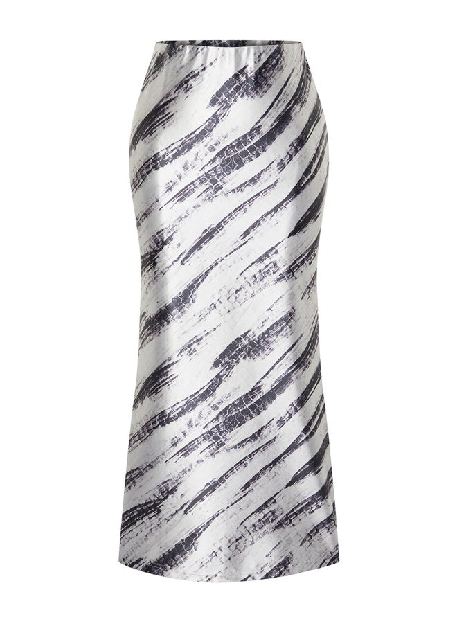trendyol - Gray Patterned Satin Maxi Knitted Skirt TWOSS24ET00119 - Image 1