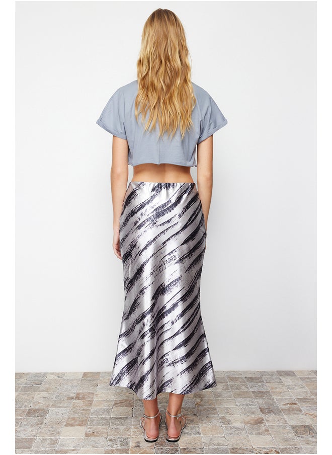 trendyol - Gray Patterned Satin Maxi Knitted Skirt TWOSS24ET00119 - Image 1