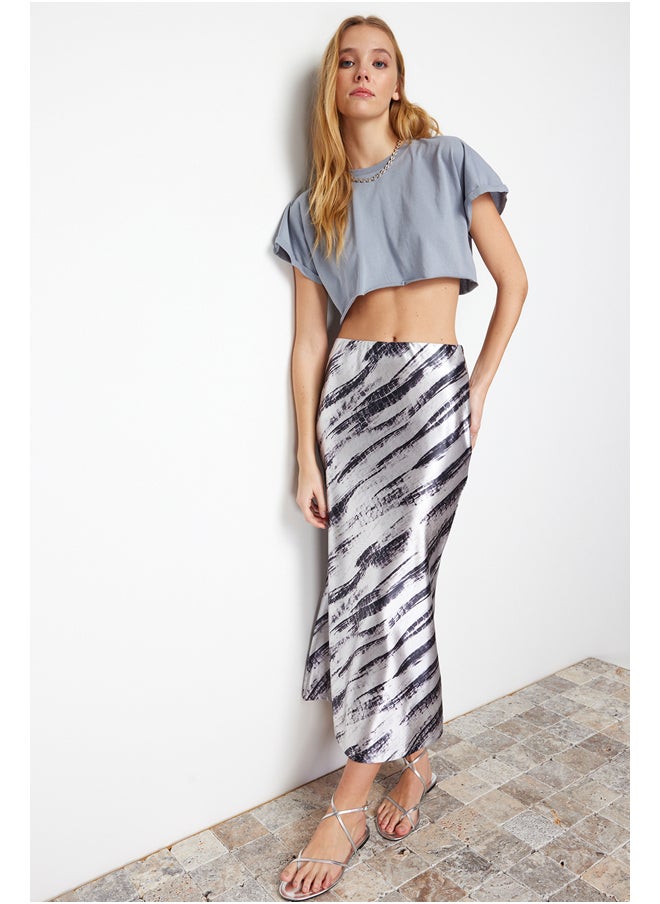 trendyol - Gray Patterned Satin Maxi Knitted Skirt TWOSS24ET00119 - Image 1