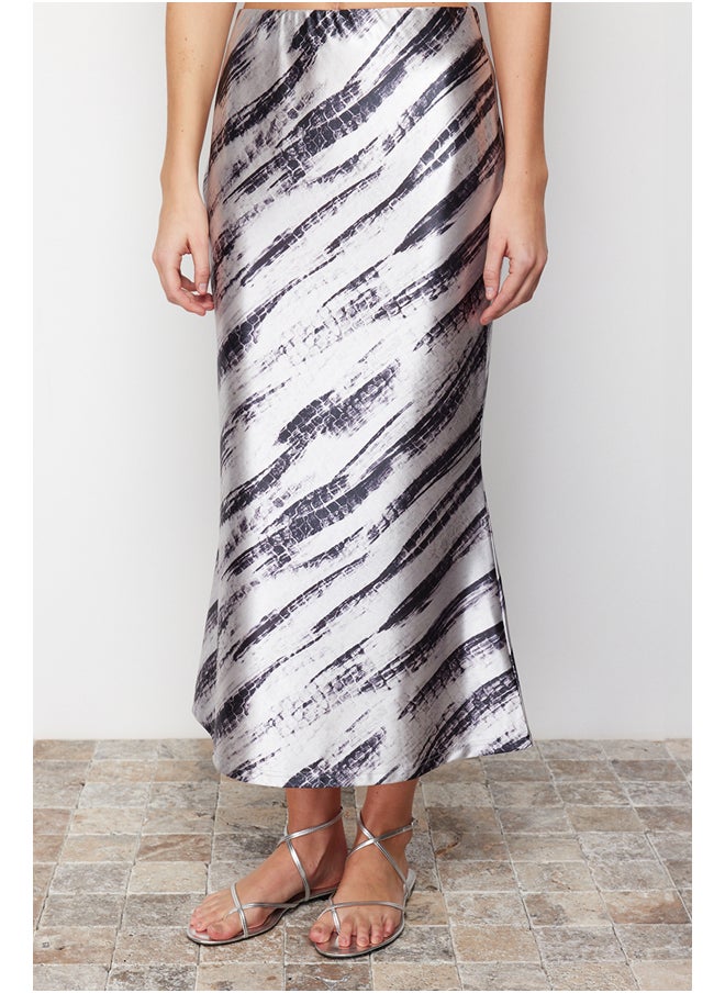 trendyol - Gray Patterned Satin Maxi Knitted Skirt TWOSS24ET00119 - Image 1