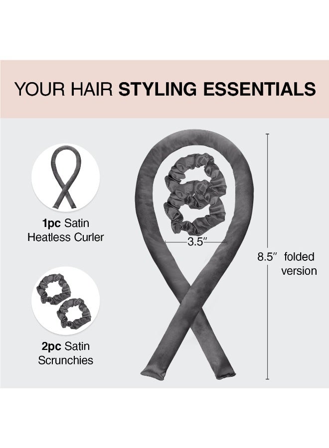 Kitsch Satin Heatless Curling Set, No Heat Hair Rollers for Effortless Overnight Curls, Includes Curling Rod and Satin Scrunchies in Black - Image 2