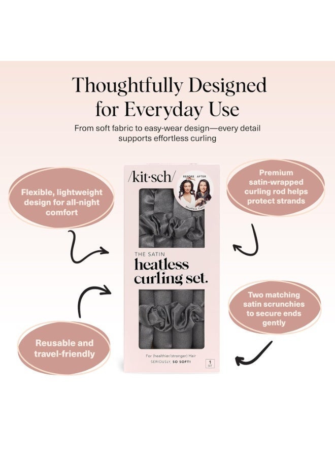 Kitsch Satin Heatless Curling Set, No Heat Hair Rollers for Effortless Overnight Curls, Includes Curling Rod and Satin Scrunchies in Black - Image 4