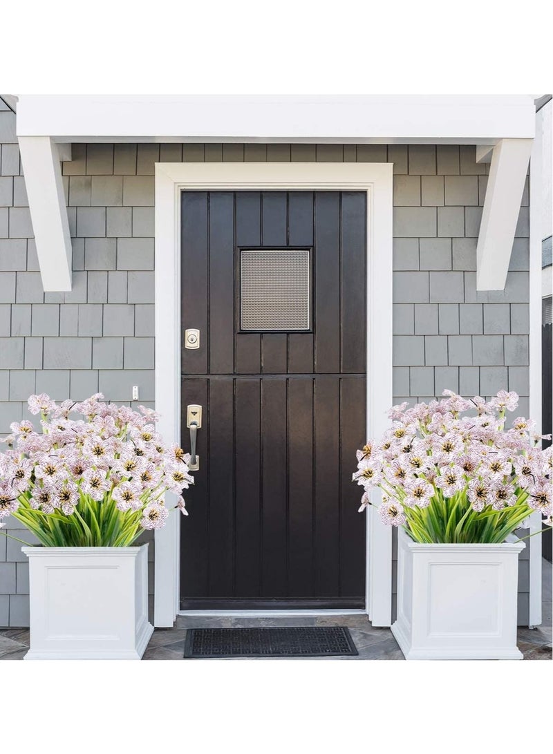 Excefore 12 Bundles Artificial Flowers Outdoor UV Resistant Fake Flowers No Fade Plastic Plants Greenery Shrubs Garden Porch Window Box Decorating, Faux Violet Flower (White) - Image 2