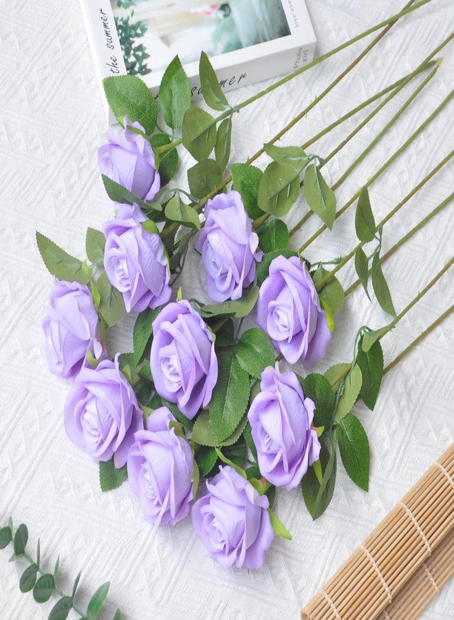 Kenpal 10pack Realistic Fake Roses Artificial Flowers with Stem for Wedding Decoration Centerpieces Bouquets (Lavender) - Image 2