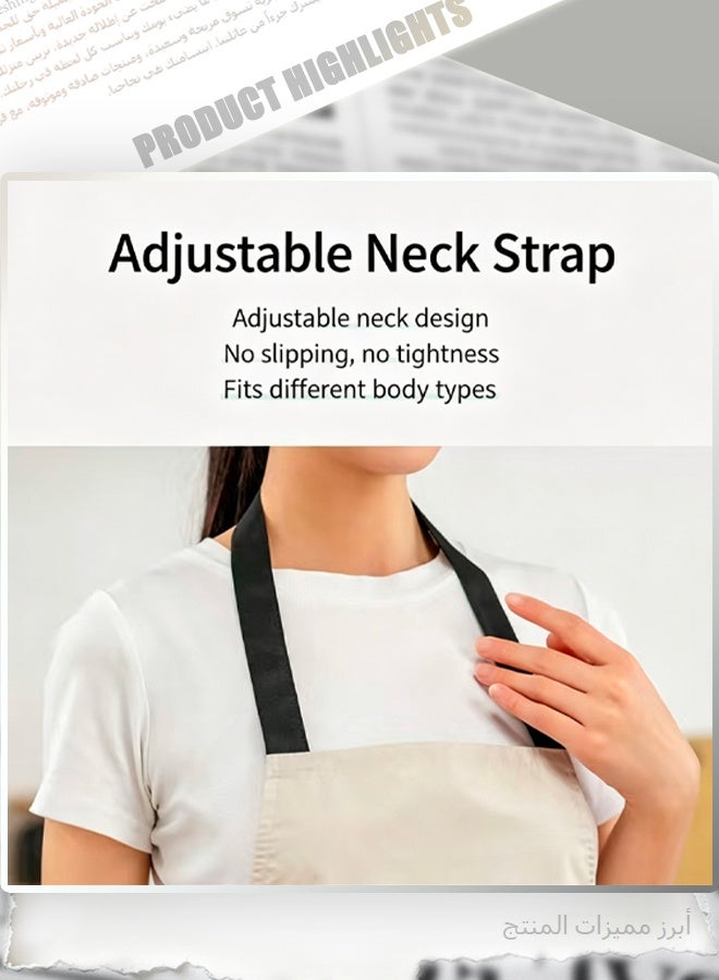 Embroidered Canvas Apron with Utensil Design, 2 Side Towel Pockets, Adjustable Bib Apron for Kitchen Cooking Baking Gardening - Image 3