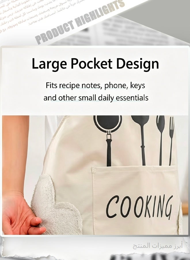 Embroidered Canvas Apron with Utensil Design, 2 Side Towel Pockets, Adjustable Bib Apron for Kitchen Cooking Baking Gardening - Image 4