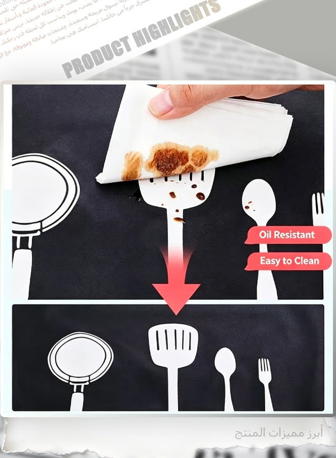 Embroidered Canvas Apron with Utensil Design, 2 Side Towel Pockets, Adjustable Bib Apron for Kitchen Cooking Baking Gardening - Image 5