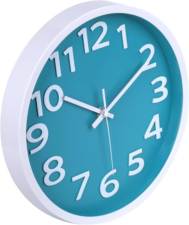 Crosstime 10 Inch Wall Clock Silent Non-Ticking, Big Numbers Easy to Read,Battery Operated Round Quartz Analog Clock for Kitchen Bathroom Classroom Kids Bedroom Wall Decor,Coastal Beach Theme (Aqua) - Image 2