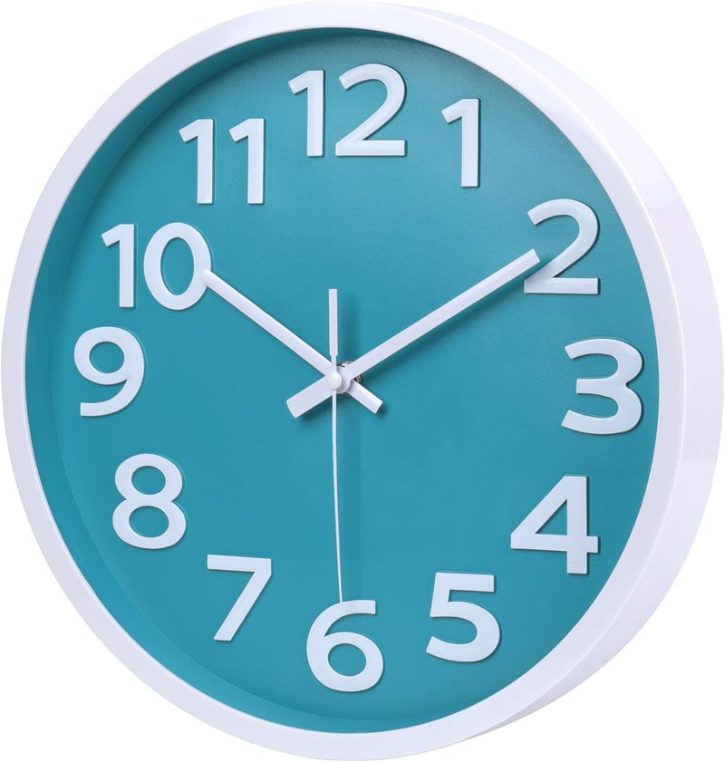 Crosstime 10 Inch Wall Clock Silent Non-Ticking, Big Numbers Easy to Read,Battery Operated Round Quartz Analog Clock for Kitchen Bathroom Classroom Kids Bedroom Wall Decor,Coastal Beach Theme (Aqua) - Image 1