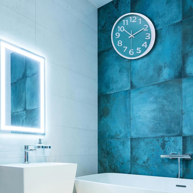 Crosstime 10 Inch Wall Clock Silent Non-Ticking, Big Numbers Easy to Read,Battery Operated Round Quartz Analog Clock for Kitchen Bathroom Classroom Kids Bedroom Wall Decor,Coastal Beach Theme (Aqua) - Image 5