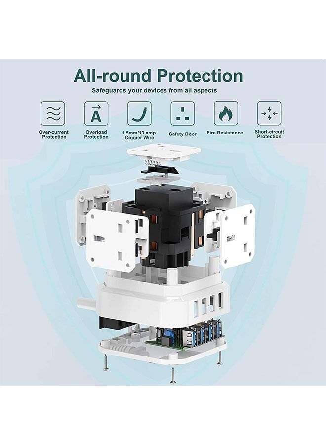 Arabest Tower Extension Cord Power Strip,  5 Ports Extender Lead，Socket Extension Cord Tower Power Strips for Home/Office/Room (White) - Image 2