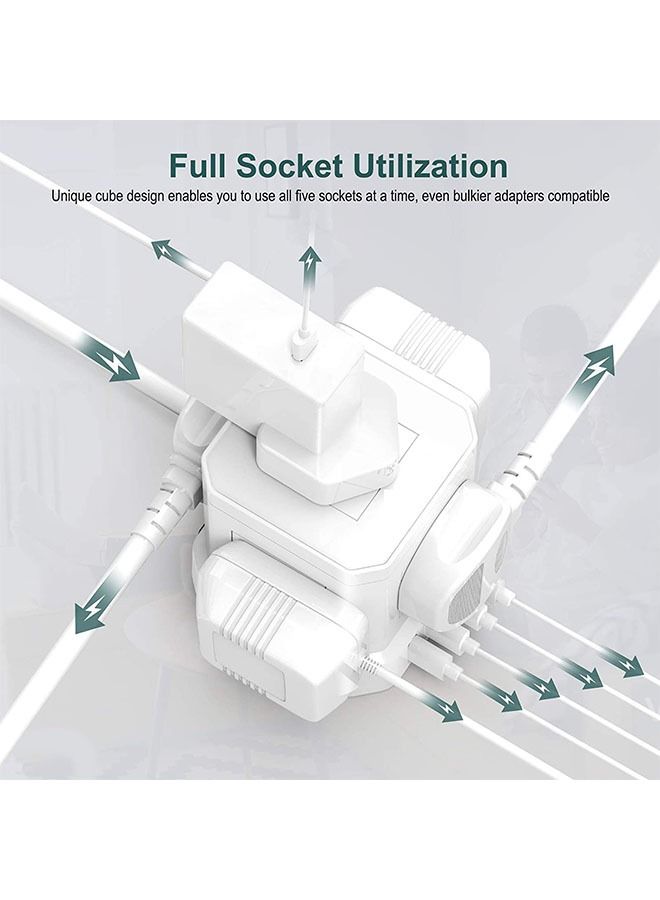 Arabest Tower Extension Cord Power Strip,  5 Ports Extender Lead，Socket Extension Cord Tower Power Strips for Home/Office/Room (White) - Image 3