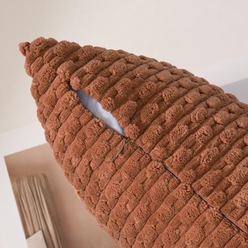 K KEVIN TEXTILE Kevin Textile Fall Decorative Pillow Covers Set of 2 Striped Plush Corduroy Pillows Pillowcases Boho Home Decor Cushion Covers for Couch Sofa Bed Living Room 18x18 Inch Burnt Orange - Image 3