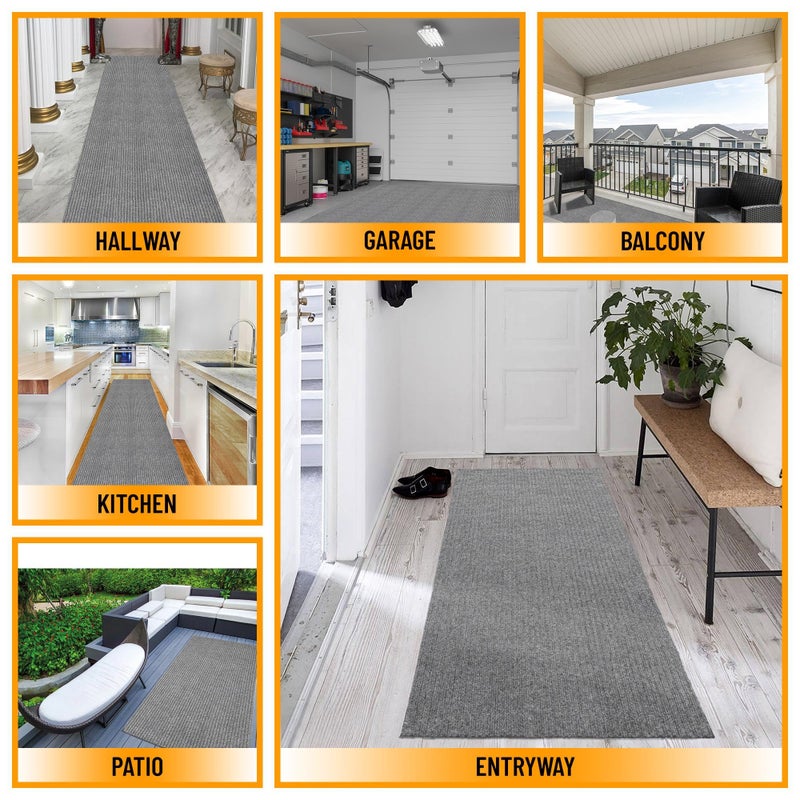 Ottomanson 2' x 6' Hallway Runner with Scraper Pile - Extra Durable Non-Slip Rug Mat for Indoor & Outdoor Use - Ideal for Kitchen, Entryway, Patio & Garage - High-Traffic Carpet, Gray - Image 4