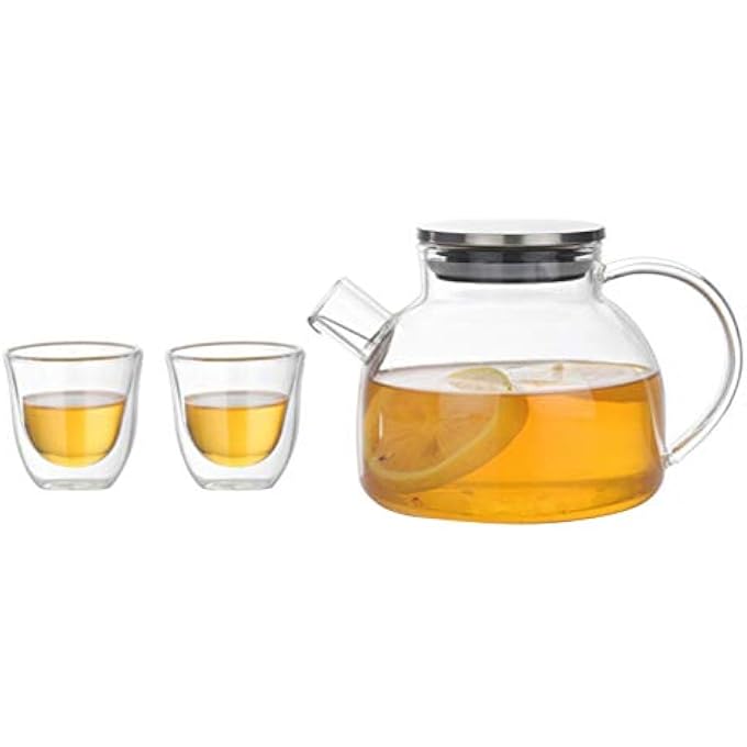 TOPBATHY 3Pcs Glass Tea Set Glass Teapot Tea Cupsstovetop Safe Kettle Coffee Mugs Glass Filter Teapot Blooming And Loose Leaf Tea Maker Gift Set - Image 1