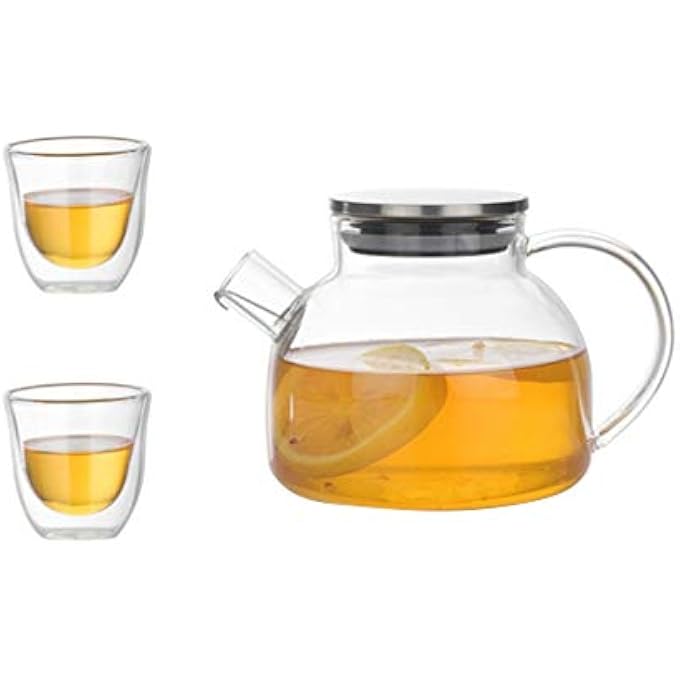TOPBATHY 3Pcs Glass Tea Set Glass Teapot Tea Cupsstovetop Safe Kettle Coffee Mugs Glass Filter Teapot Blooming And Loose Leaf Tea Maker Gift Set - Image 3