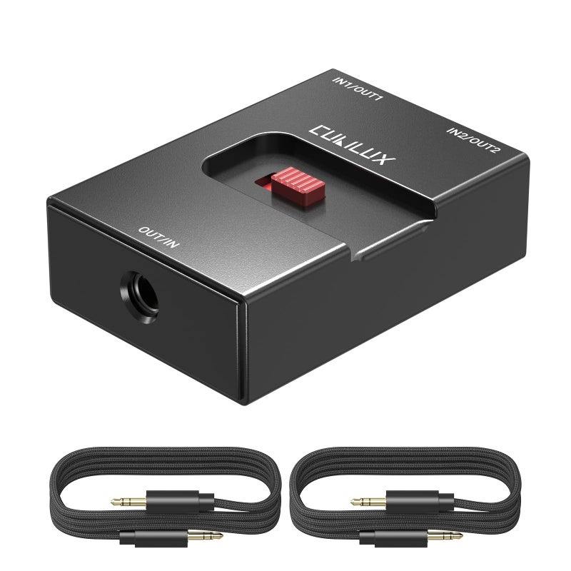 Cubilux 3.5mm Audio Selector, Bidirectional 2-In-1-Out or 1-In-2-Out 1/8-in TRS Headphone Switcher, Ultra-Compact Aluminum Case Passive Toggle A/B AUX Switch Box for PC - Image 1