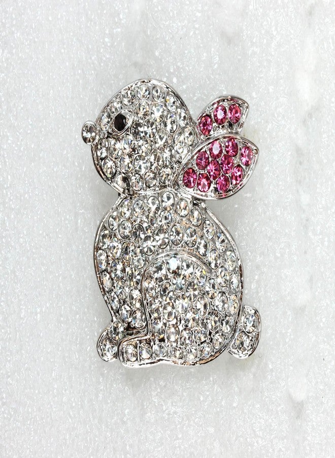 Faship Clear Pink Rhinestone Crystal Cute Bunny Rabbit Pin Brooch for Easter - Clear - Image 2
