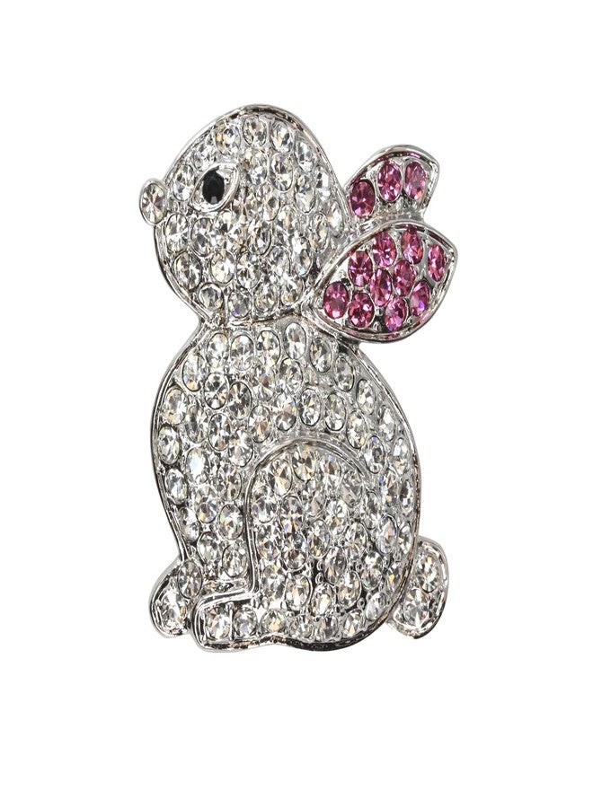 Faship Clear Pink Rhinestone Crystal Cute Bunny Rabbit Pin Brooch for Easter - Clear - Image 1
