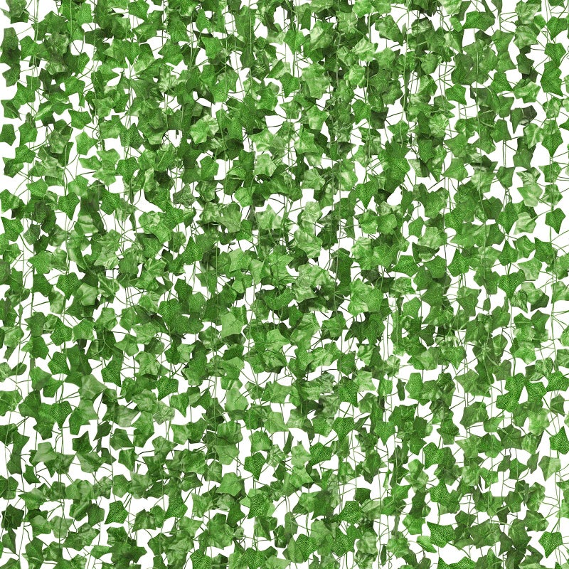 CQURE 16 Pcs 105Ft Artificial Ivy Fake Vines Ivy Garland Greenery Garland Fake Hanging Plants Vines Green Leaves for Bedroom Wedding Garden Wall Room Decor - Image 1