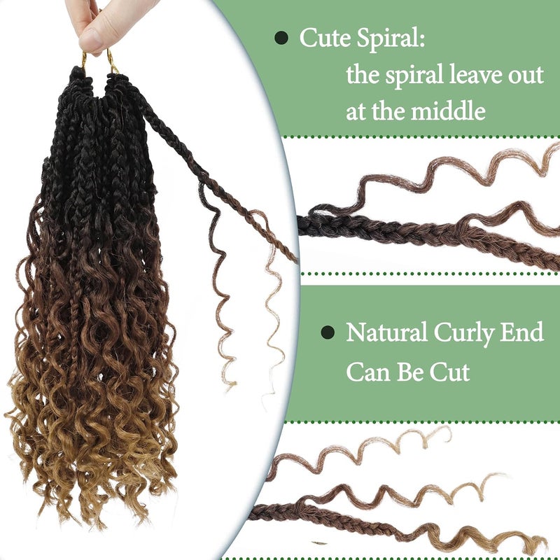 Eerya Goddess Box Braids Crochet Hair 10 Inch 8 Packs Pre-looped Bohemian Crochet Boho Box Braids With Curly Ends 3X Crochet Braids Hair for Women Synthetic Braiding Hair (10 inch, T1B/30/27) - Image 4
