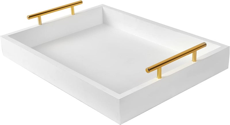 Moonlit Pond 16"x12" Serving Trays with Handles, White Decorative Serving Tray, Ottoman Trays, Living Room, Bathroom, and Outdoors Decorative Trays (White) - Image 1