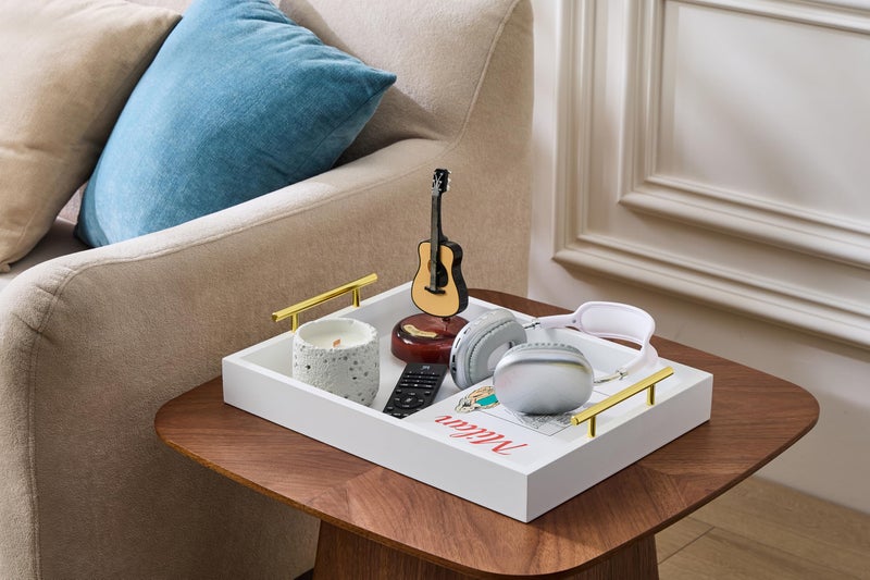 Moonlit Pond 16"x12" Serving Trays with Handles, White Decorative Serving Tray, Ottoman Trays, Living Room, Bathroom, and Outdoors Decorative Trays (White) - Image 4