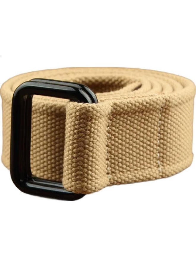 JEVI حزام كانفاس بأسلوب هونغ كونغ من جيفي مع مشبك مزدوج، حزام بنطلون غير رسمي للرجال والنساء، حزام جلد عصري متعدد الاستخدامات للشباب، د-100 كاكي فاتح 115 سم - Image 2