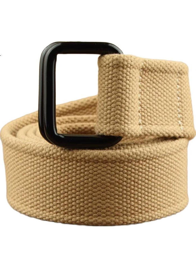 JEVI حزام كانفاس بأسلوب هونغ كونغ من جيفي مع مشبك مزدوج، حزام بنطلون غير رسمي للرجال والنساء، حزام جلد عصري متعدد الاستخدامات للشباب، د-100 كاكي فاتح 115 سم - Image 1