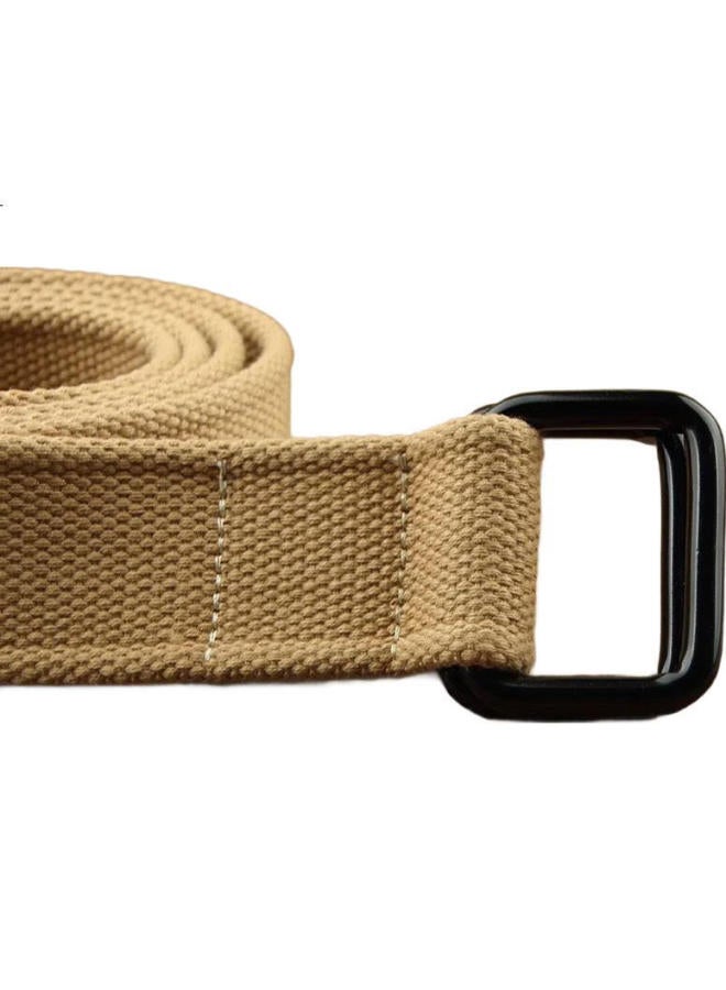 JEVI حزام كانفاس بأسلوب هونغ كونغ من جيفي مع مشبك مزدوج، حزام بنطلون غير رسمي للرجال والنساء، حزام جلد عصري متعدد الاستخدامات للشباب، د-100 كاكي فاتح 115 سم - Image 3